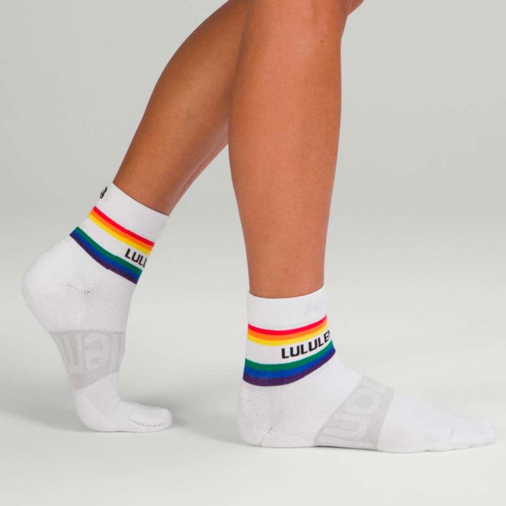 Lululemon Daily Stride Mid Crew Sock Rainbow & White Medium NWT
